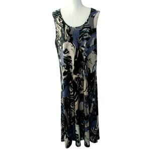 Attitudes By Renee Women's Blue & Gray Floral Stretch Sleeveless Maxi Dress XL